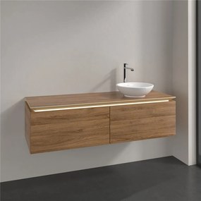 VILLEROY &amp; BOCH Legato závesná skrinka pod umývadlo na dosku (umývadlo vpravo), 2 zásuvky, s LED osvetlením, 1400 x 500 x 380 mm, Oak Kansas, B589L0RH