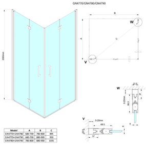 Gelco Gelco, LORO obdĺžniková sprchová zástena 800x700mm L/P varianta, GN4780-02