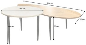 Konferenčný stolík ADLON, sada 2 kusov, akáciové drevo, prírodné a mramorové, biele