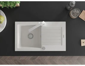 Mexen Pablo, granitový drez 752x436x161 mm, 1-komorový a biela batéria Rita, biela, 6510-20-670300-20