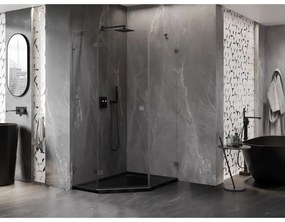 Mexen Lunar, päťuholníkový sprchový kút naklápací doľava 90 x 100 cm, 8mm číre sklo, pištoľovo sivý kartáčovaný - 831-090L-100P-66-00-L