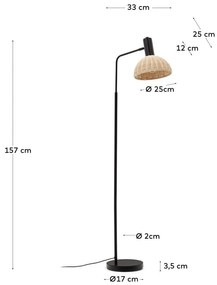 Stojacia lampa s ratanovým tienidlom v čierno-prírodnej farbe (výška 157 cm) Damila – Kave Home