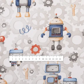 Biante Detská bavlnená obliečka na vankúš s lemom Sandra SA-584 Svet robotov na sivo-bielom 30 x 50 cm