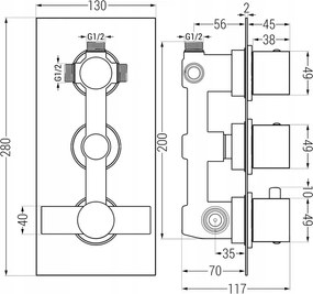 Podomietková termostatická batéria MEXEN CUBE - biela - 3 výstupy, 77503-20