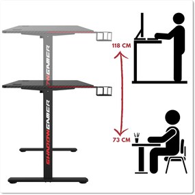 Výškově nastavitelný elektrický herní stůl  SHADOW GAMER 2.0 LED RGB 120 cm černý
