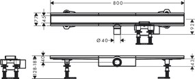 Hansgrohe RainDrain Compact, úplná sada sprchového žľabu 800 pre plochú inštaláciu, kartáčovaná nerezová oceľ, HAN-56166800