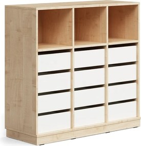 Úložná skrinka CASPER, 12 zásuviek, 3 horné priehradky, so soklom, breza/biela