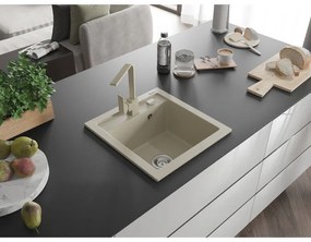 Mexen Vito, 1-komorový granitový drez 520x490x210 mm, béžová batéria Rita, béžová, 6503-69-670300-69