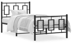 Kovový rám postele s čelom a podnožkou čierny 90x190 cm 374251