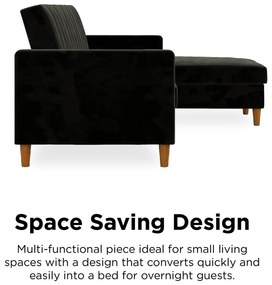 Čierna variabilná rozkladacia rohová pohovka so zamatovým povrchom a úložným priestorom Støraa Celine