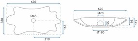 Rea Infinity, umývadlo na dosku 620x330x115 mm + odtoková zátka Click-Clack, čierna-zlatá lesklá, REA-U3402