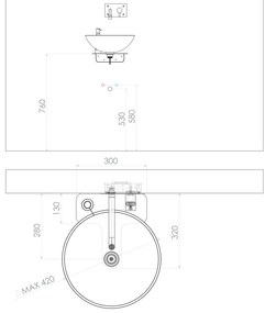 Sapho Sapho, TETRIS umývadlo s držiakom pre podomietkovou batériu, čierna matná, TZ429-01