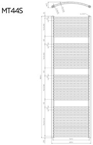 Mereo Mereo, Vykurovací rebrík, 600x1850 mm, 1452 W, oblý, biely, stredové pripojenie, MER-MT44S