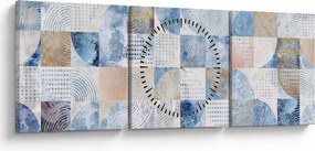 Obraz - Geometrické tvary na stene (s hodinami) (90x30 cm)