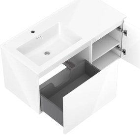 Mexen Orio, kúpeľňová skrinka 100 cm s umývadlom Otis vľavo, 1S, 1D, biela lesklá, 91A13-10047-3-BBFF00-W18L00