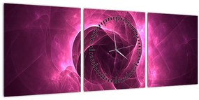 Obraz modernej ružovej abstrakcie (s hodinami) (90x30 cm)