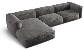 Sivá zamatová modulárna rohová pohovka (ľavý roh/s leňoškou) Martina – Micadoni