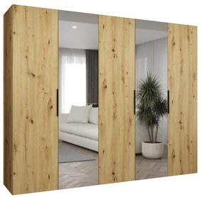 Šatníková skriňa 250 cm Mirabella 2 (dub artisan + čierna). Akcia -19%. Vlastná spoľahlivá doprava až k Vám domov. 1126424