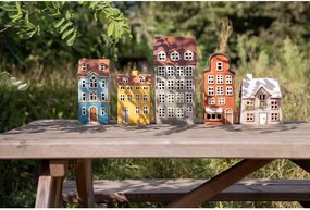 Žltý keramický svietnik na čajovú sviečku domček Amster Village - 12*8*18 cm