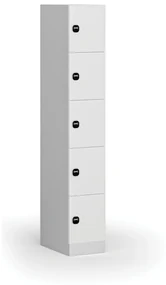 Šatníková skrinka s úložnými boxmi, 5 boxov, 1850 x 300 x 500 mm, zámok s čítačkou RFID kariet, laminované dvere, biela