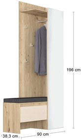 Vešiakový panel s lavicou a zrkadlom Thebes HW - dub artisan / champagne