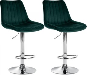 2x Barová stolička Toni - zamat, chróm rám - Zelená