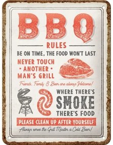 Plechová ceduľa BBQ Rules, (15 x 20 cm)
