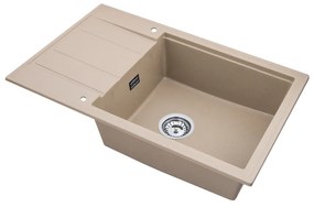 Sink Quality Ferrum New 8010, 1-komorový granitový drez 800x500x210 mm + chrómový sifón, béžová, SKQ-FER.8010.B.X