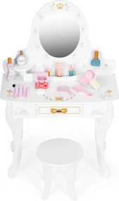 Detská drevená toaletka pre dievčatá s veľkým zrkadlom, zásuvkou a doplnkami ECOTOYS