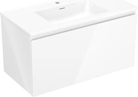 Mexen Orio, kúpeľňová skrinka 90 cm s umývadlom Otis, 1 zásuvka, biela lesklá, 91A10-09047-1-BF00-W18M00