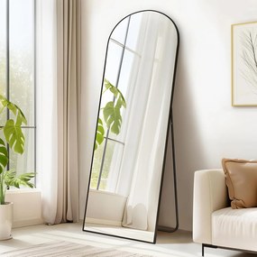 Zrkadlo v plnej dĺžke, zaoblené stojace zrkadlo, 160 x 50 cm, čierny rám