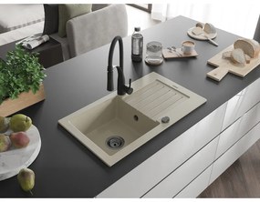 Mexen Pablo, 1-komorový granitový drez 752x436x161 mm a drezová batéria Aster, béžová, 6510-69-73450-70-B