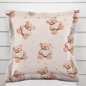Biante Detská bavlnená obliečka na vankúš s lemom Sandra SA-721 Medvedíky so srdiečkami na púdrovo ružovom 50 x 60 cm