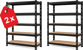 Regál 216x120x50 cm profesionálny 5-policový, nosnosť 2000 kg - čierny - 2ks