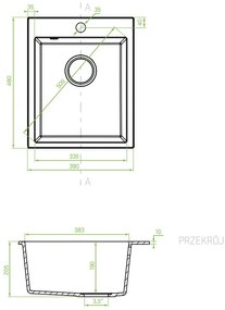 Laveo Chichi, 1-komorový granitový drez 390x480x205 mm, béžová, LAV-SBH_410T