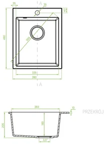 Laveo Chichi, 1-komorový granitový drez 390x480x205 mm, béžová, LAV-SBH_410T