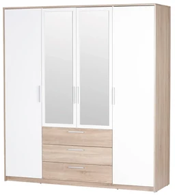 Šatníková skriňa Melinne 02 (dub sonoma 3D + biela). Akcia -20%. Vlastná spoľahlivá doprava až k Vám domov. 1068188
