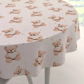 Biante Detský bavlnený okrúhly obrus Sandra SA-721 Medvedíky so srdiečkami na púdrovo ružovom Ø 130 cm