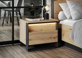 NOČNÝ STOLÍK MAXIMO DUB ARTISAN / ČIERNY + LED