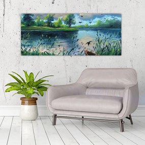 Obraz - Olejomaľba, Letný podvečer pri jazere (120x50 cm)