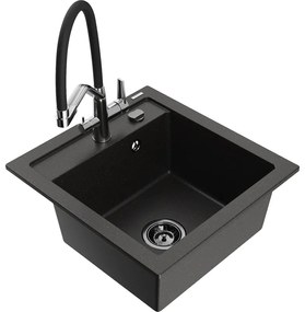 Mexen Vito, 1-komorový granitový drez 520x490x210 mm, drezová batéria Duo, čierna-zlatá metalíza, 6503-75-671701-07-B