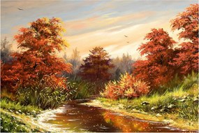 Obraz rieky v jesennej krajine, olejomaľba (90x60 cm)