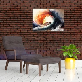 Sklenený obraz - Vo víre povodne, akvarel (70x50 cm)
