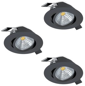 EGLO SET 3x LED stmievateľné podhľadové svetlo SALICETO, 6W, teplá biela, 9cm, okrúhle, čierne