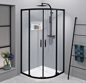 Gelco, SIGMA SIMPLY BLACK štvrťkruhová sprchová zástena 900x900mm, R550, číre sklo, GS5590B