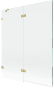 Mexen Lunar, 2-krídlová vaňová zástena ľavá 140 x 150 cm, číre sklo, zlatá matná, 897-140-100-55-00-L