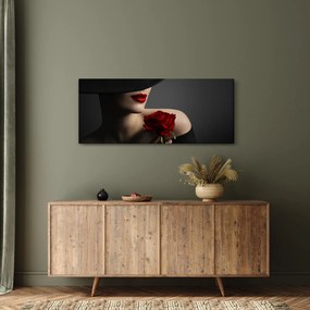 Obraz - Žena s ružou (120x50 cm)