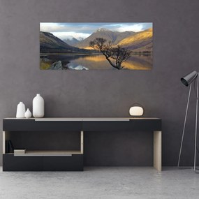 Obraz - Hory pri jazere (120x50 cm)