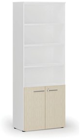 Kombinovaná kancelárska skriňa PRIMO WHITE, dvere na 2 poschodia, 2128 x 800 x 420 mm, biela/breza