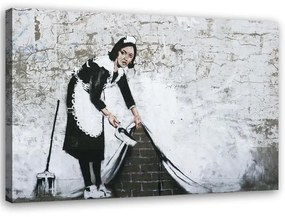 Obraz na plátně Banksy Maid Street Art - 100x70 cm